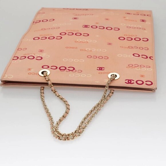 CHANEL Chain COCO Tote Bag Canvas Pink Gold CC Auth 105536 - Picture 7 of 16